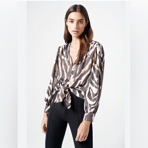Smythe Zebra Print Tie-Front Satin Blouse Size M | Statement Top